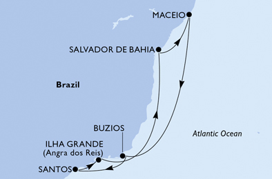 Santos, Ilha Grande, Salvador da Bahia, Maceio, Buzios, Santos