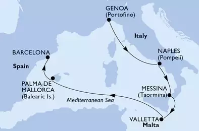MSC GRANDIOSA - Itinerario di 6 notti partendo da GENOVA il 21/03/2021 - Italia, Malta, Spagna