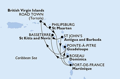 Martinica, Guadalupe, Isole Vergini (Britanniche), Antille Olandesi, Dominica, Saint Kitts - Nevis, Antigua-Barbuda