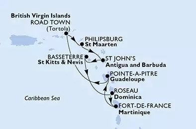 MSC POESIA - Itinerario di 7 notti partendo da FORT DE FRANCE, MARTINIQUE il 16/01/2021 - Martinica, Guadalupe, Isole Vergini (Britanniche), Antille Olandesi, Antigua-Barbuda, Saint Kitts - Nevis, Dominica