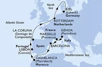 MSC SPLENDIDA - Itinerario di 12 notti partendo da GENOVA il 20/04/2021 - Italia, Francia, Spagna, Marocco, Portogallo, Olanda, Germania