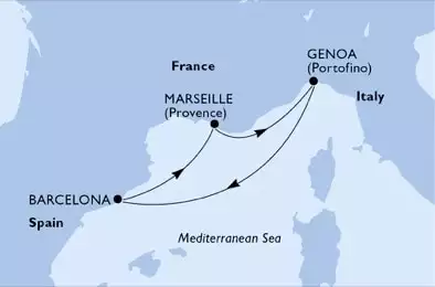 MSC FANTASIA - Itinerario di 3 notti partendo da GENOVA il 29/04/2021 - Genoa,Barcelona,Marseille,Genoa