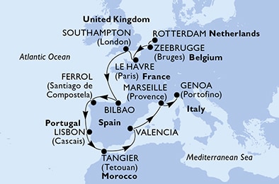 Olanda, Belgio, Francia, Regno Unito, Spagna, Portogallo, Marocco, Italia