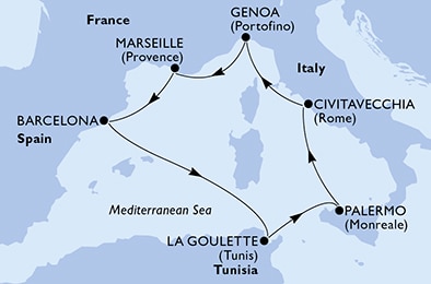 Italia, Francia, Spagna, Tunisia