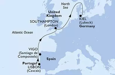 MSC VIRTUOSA - Itinerario di 6 notti partendo da LISBON, PORTUGAL il 02/05/2021 - Portogallo, Spagna, Regno Unito, Germania