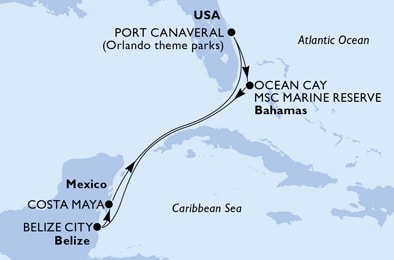 USA, Bahamas, Belize, Messico