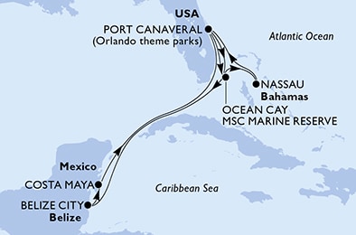 USA, Bahamas, Belize, Messico