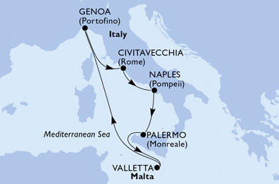 MSC GRANDIOSA - Itinerario di 7 notti partendo da CIVITAVECCHIA il 02/11/2020 - Civitavecchia,Naples,Palermo,Valletta,Genoa,Civitavecchia