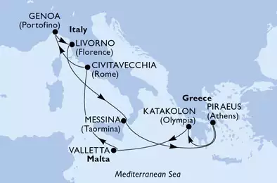 MSC MAGNIFICA - Itinerario di 10 notti partendo da GENOVA il 19/10/2020 - Italia, Grecia, Malta