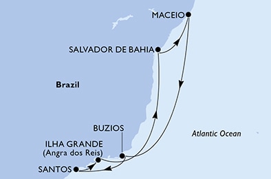 Salvador da Bahia, Maceio, Buzios, Santos, Ilha Grande, Salvador da Bahia
