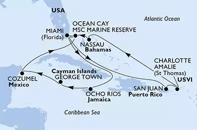 MSC MERAVIGLIA - Itinerario di 14 notti partendo da MIAMI, UNITED STATES il 11/09/2021 - USA, Giamaica, Isole Cayman, Messico, Bahamas, Porto Rico, Isole Vergini (USA)