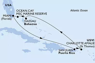 MSC MERAVIGLIA - Itinerario di 7 notti partendo da MIAMI, UNITED STATES il 24/07/2021 - USA, Porto Rico, Isole Vergini (USA), Bahamas