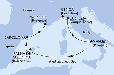 Genoa,La Spezia,Naples,Palma de Mallorca,Barcelona,Marseille