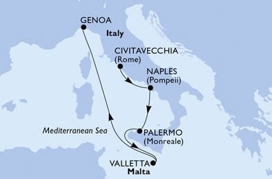 Civitavecchia,Naples,Palermo,Valletta,Genoa