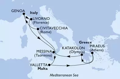 MSC MAGNIFICA - Itinerario di 10 notti partendo da CIVITAVECCHIA il 25/12/2020 - Italia, Malta, Grecia