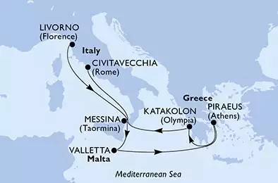 MSC MAGNIFICA - Itinerario di 8 notti partendo da LIVORNO il 27/12/2020 - Livorno,Messina,Valletta,Piraeus,Katakolon,Civitavecchia