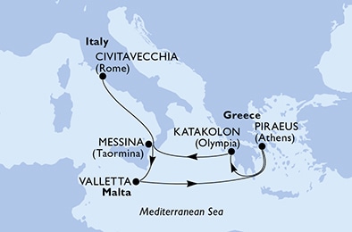 Messina,Valletta,Piraeus,Katakolon,Civitavecchia