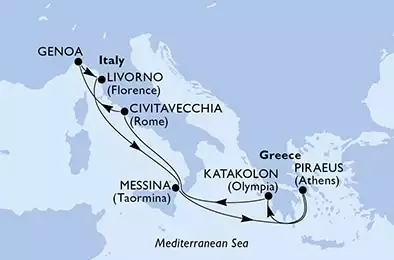 MSC MAGNIFICA - Itinerario di 9 notti partendo da MESSINA il 20/12/2020 - Messina,Piraeus,Katakolon,Civitavecchia,Genoa,Livorno,Messina