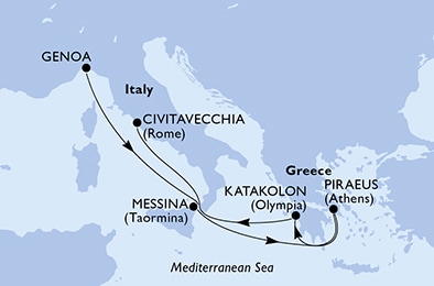 Genoa,Messina,Piraeus,Katakolon,Civitavecchia