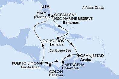 USA, Bahamas, Giamaica, Aruba, Colombia, Panama, Costa Rica