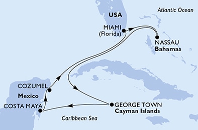 USA, Bahamas, Isole Cayman, Messico