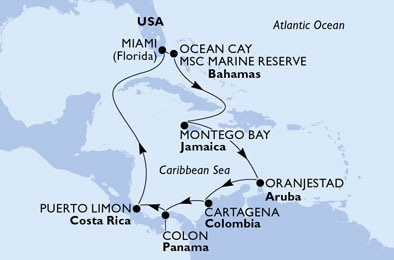 USA, Bahamas, Giamaica, Aruba, Colombia, Panama, Costa Rica