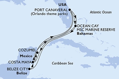 Port Canaveral,Ocean Cay,Ocean Cay,Costa Maya,Cozumel,Port Canaveral,Ocean Cay,Ocean Cay,Belize City,Costa Maya,Cozumel,Port Canaveral