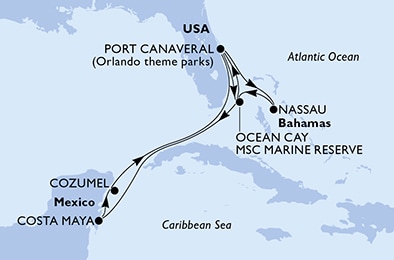 Port Canaveral,Nassau,Ocean Cay,Port Canaveral,Ocean Cay,Ocean Cay,Costa Maya,Cozumel,Port Canaveral