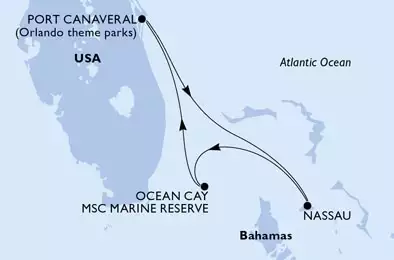 MSC DIVINA - Itinerario di 3 notti partendo da PORT CANAVERAL (ORLANDO),  STATI UNITI il 18/08/2022 - USA, Bahamas