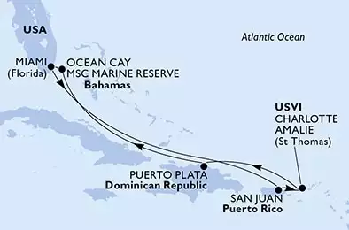 MSC SEASHORE - Itinerario di 7 notti partendo da MIAMI, UNITED STATES il 25/06/2022 - Miami,San Juan,Charlotte Amalie,Puerto Plata,Ocean Cay,Miami