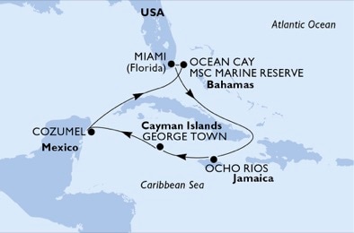 Miami,Ocho Rios,George Town,Cozumel,Ocean Cay,Miami