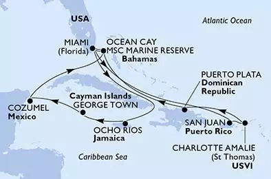 MSC SEASHORE - Itinerario di 14 notti partendo da MIAMI, UNITED STATES il 25/06/2022 - USA, Porto Rico, Isole Vergini (USA), Repubblica Dominicana, Bahamas, Giamaica, Isole Cayman, Messico