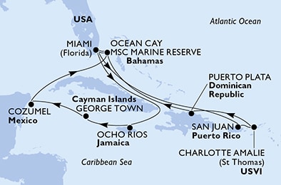 USA, Giamaica, Isole Cayman, Messico, Bahamas, Porto Rico, Isole Vergini (USA), Repubblica Dominicana