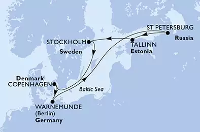 MSC MUSICA - Itinerario di 7 notti partendo da WARNEMÜNDE, GERMANIA il 27/06/2021 - Warnemunde,St Petersburg,Tallinn,Stockholm,Copenhagen,Warnemunde