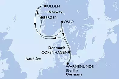 MSC MUSICA - Itinerario di 7 notti partendo da WARNEMÜNDE, GERMANIA il 20/06/2021 - Warnemunde,Bergen,Olden,Oslo,Copenhagen,Warnemunde