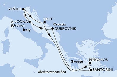 Ancona,Venice,Split,Santorini,Mykonos,Mykonos,Dubrovnik,Ancona