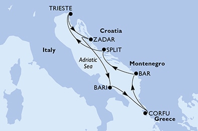 Bari,Corfu,Bar,Split,Trieste,Zadar,Bari
