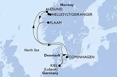 MSC SEAVIEW - Itinerario di 7 notti partendo da COPENHAGEN, DENMARK il 20/06/2021 - Copenhagen,Hellesylt/Geiranger,Alesund,Flaam,Kiel,Copenhagen
