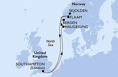 Southampton,Haugesund,Flaam,Skjolden,Bergen,Southampton