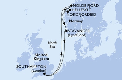 Southampton,Nordfjordeid,Hellesylt,Molde Fjord,Stavanger,Southampton