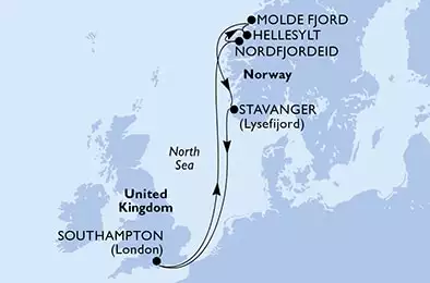 MSC MAGNIFICA - Itinerario di 7 notti partendo da SOUTHAMPTON, UNITED KINGDOM il 27/08/2022 - Southampton,Nordfjordeid,Hellesylt,Molde Fjord,Stavanger,Southampton