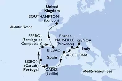 MSC MAGNIFICA - Itinerario di 10 notti partendo da GENOVA il 19/04/2022 - Italia, Francia, Spagna, Portogallo, Regno Unito