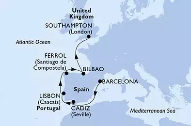 MSC MAGNIFICA - Itinerario di 8 notti partendo da BARCELONA, SPAIN il 21/04/2022 - Spagna, Portogallo, Regno Unito