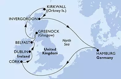 MSC ORCHESTRA  - Itinerario di 10 notti partendo da HAMBURG, GERMANY il 17/04/2022 - Hamburg,Cork,Dublin,Belfast,Greenock,Kirkwall,Invergordon,Hamburg