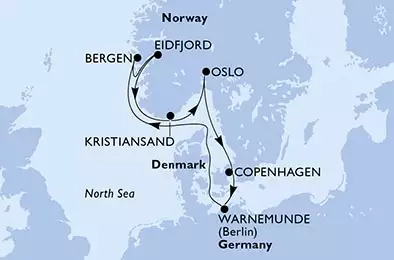 MSC POESIA - Itinerario di 7 notti partendo da COPENHAGEN, DENMARK il 13/08/2022 - Copenhagen,Warnemunde,Bergen,Eidfjord,Kristiansand,Oslo,Copenhagen