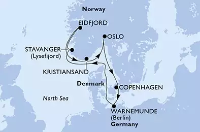 MSC POESIA - Itinerario di 7 notti partendo da COPENHAGEN, DENMARK il 02/07/2022 - Copenhagen,Warnemunde,Stavanger,Eidfjord,Kristiansand,Oslo,Copenhagen