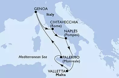 MSC GRANDIOSA - Itinerario di 7 notti partendo da NAPOLI il 04/05/2021 - Naples,Valletta,Palermo,Genoa,Civitavecchia,Naples