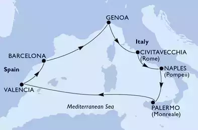 MSC GRANDIOSA - Itinerario di 8 notti partendo da GENOVA il 25/07/2021 - Italia, Spagna