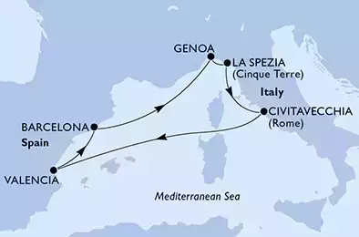 MSC GRANDIOSA - Itinerario di 7 notti partendo da CIVITAVECCHIA il 22/09/2021 - Italia, Spagna