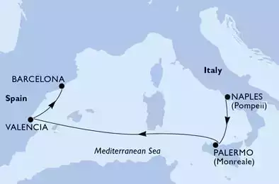 MSC GRANDIOSA - Itinerario di 4 notti partendo da NAPOLI il 27/07/2021 - Naples,Palermo,Valencia,Barcelona